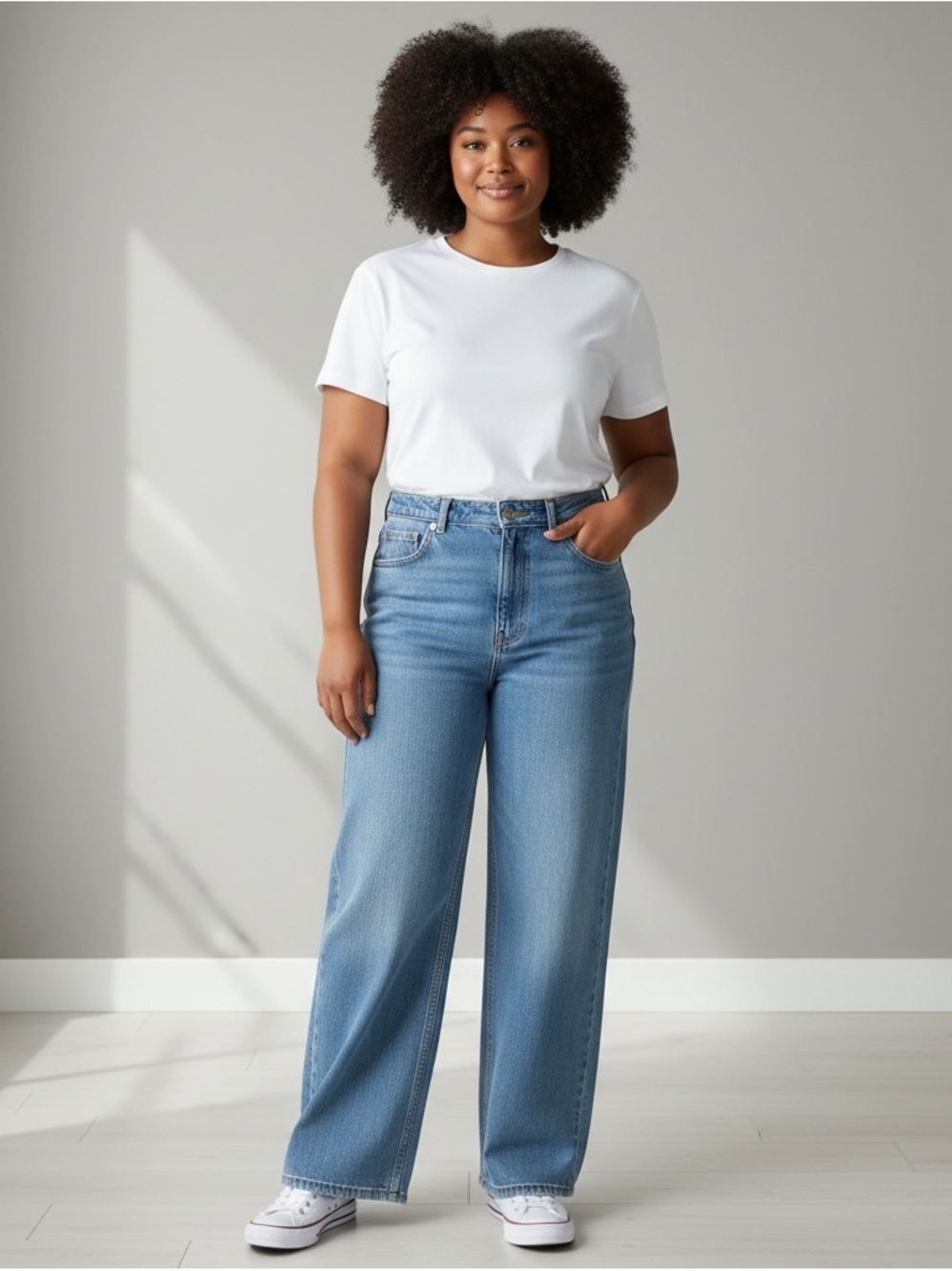 NWOT GANNI Andi High-Rise Wide-Leg Jeans light Blue